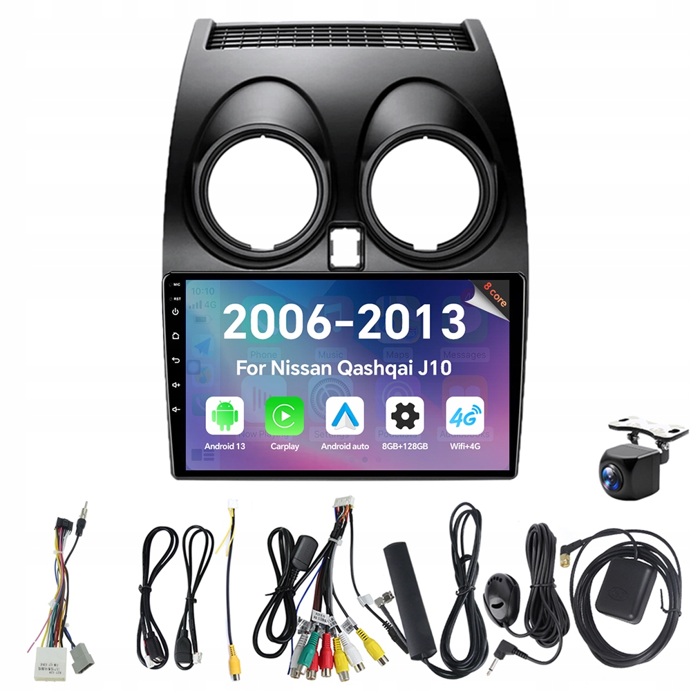 Autorádio Eunavi 2Din s Androidem 13 a 2DIN pro Nissan Qashqai J10 2006-2013 s Carplay