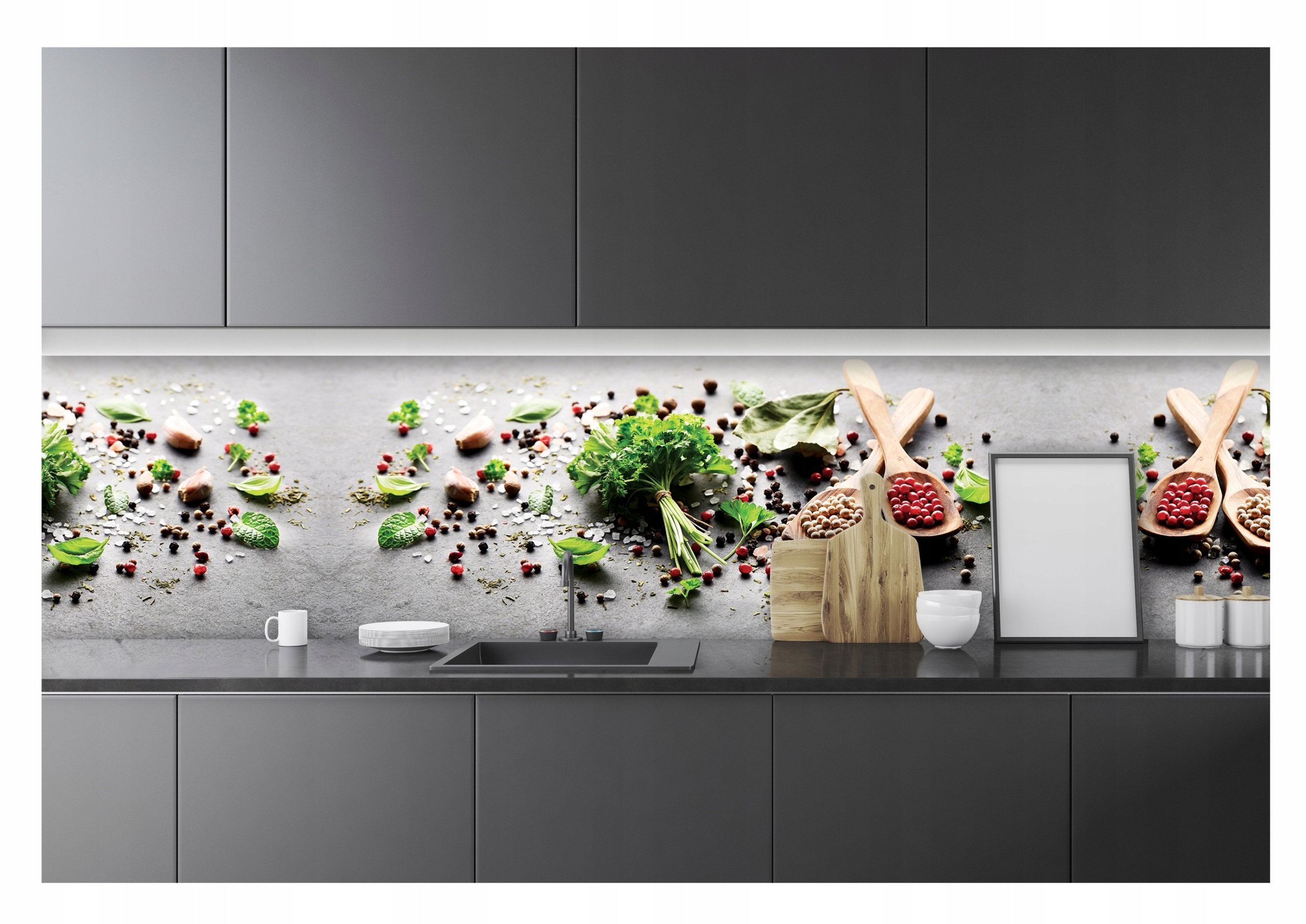 Fototapeta do kuchyně Laminovaná bylinky šedá 250x60