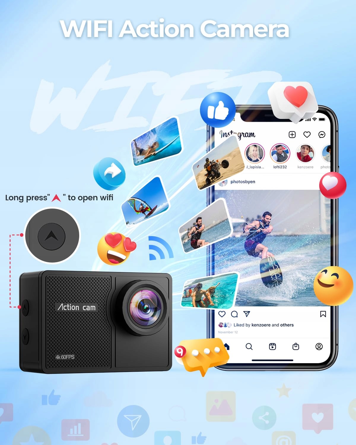 TIMNUT Kamera Sportowa 4K 60FPS 48MP WiFi Wodoodporna 40M 64G SD Karta — miniatura 5