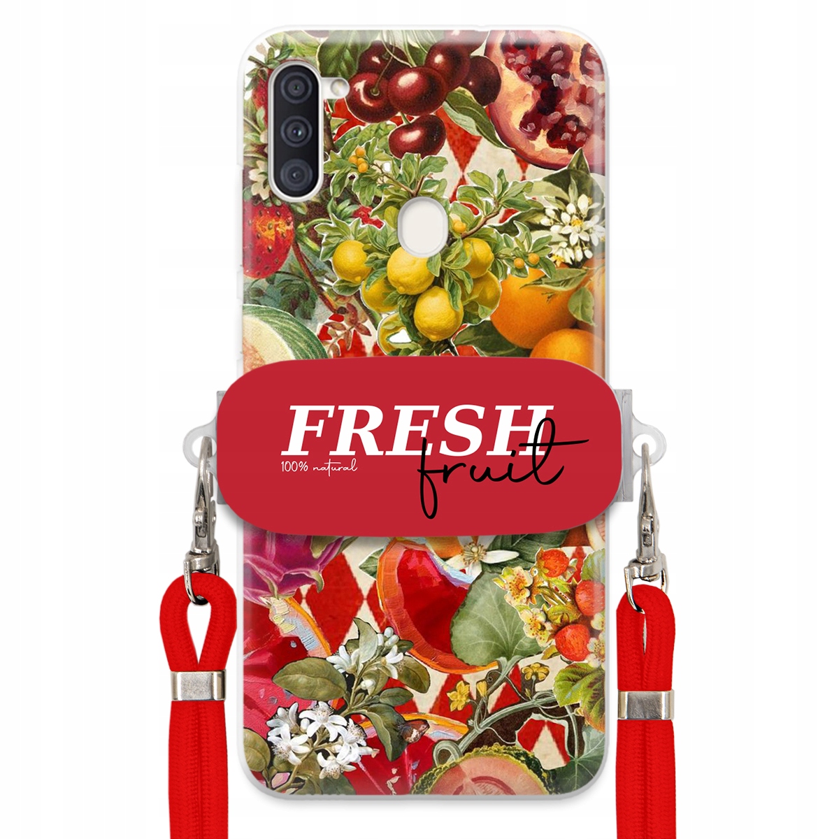 Puzdro pre Samsung M11 Červené Crossbody vodítko držiak Fresh Fruit Ovocné