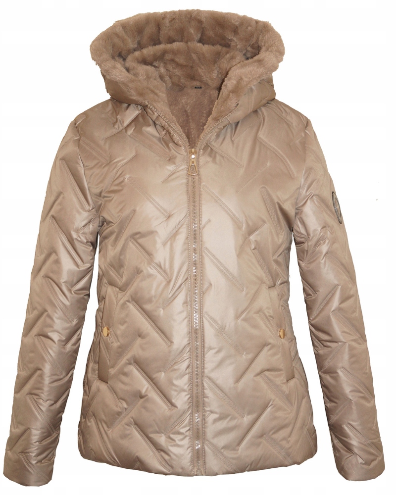 Dámská Zimní Teplá, zateplená Prošívaná Bunda S Medvídkem Tmavě Béžová XL