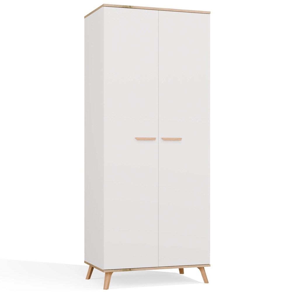 Szafa Ubraniowa Uchylna Biała Dąb Artisan 80 Cm Drążek 2 Drzwi Sypialnia