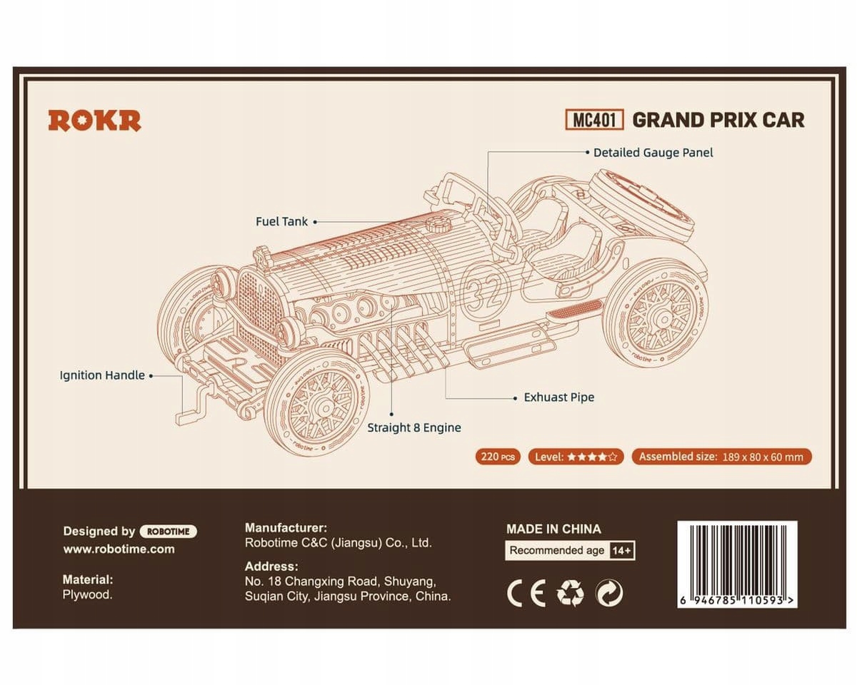 Puzzle 3D Auto Grand Prix samochód model drewniany Liczba elementów 220