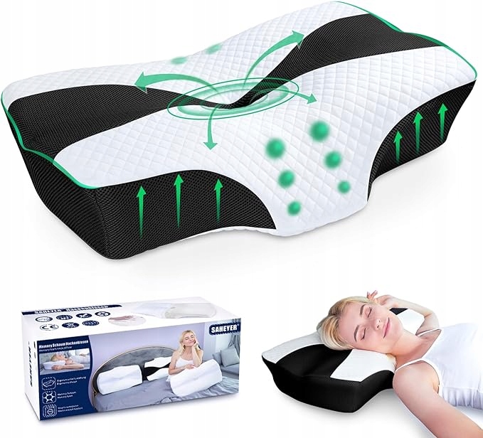 Poduszka Ortopedyczna Pianka Memory Saheyer 60x40x10 Biało Czarna B3235