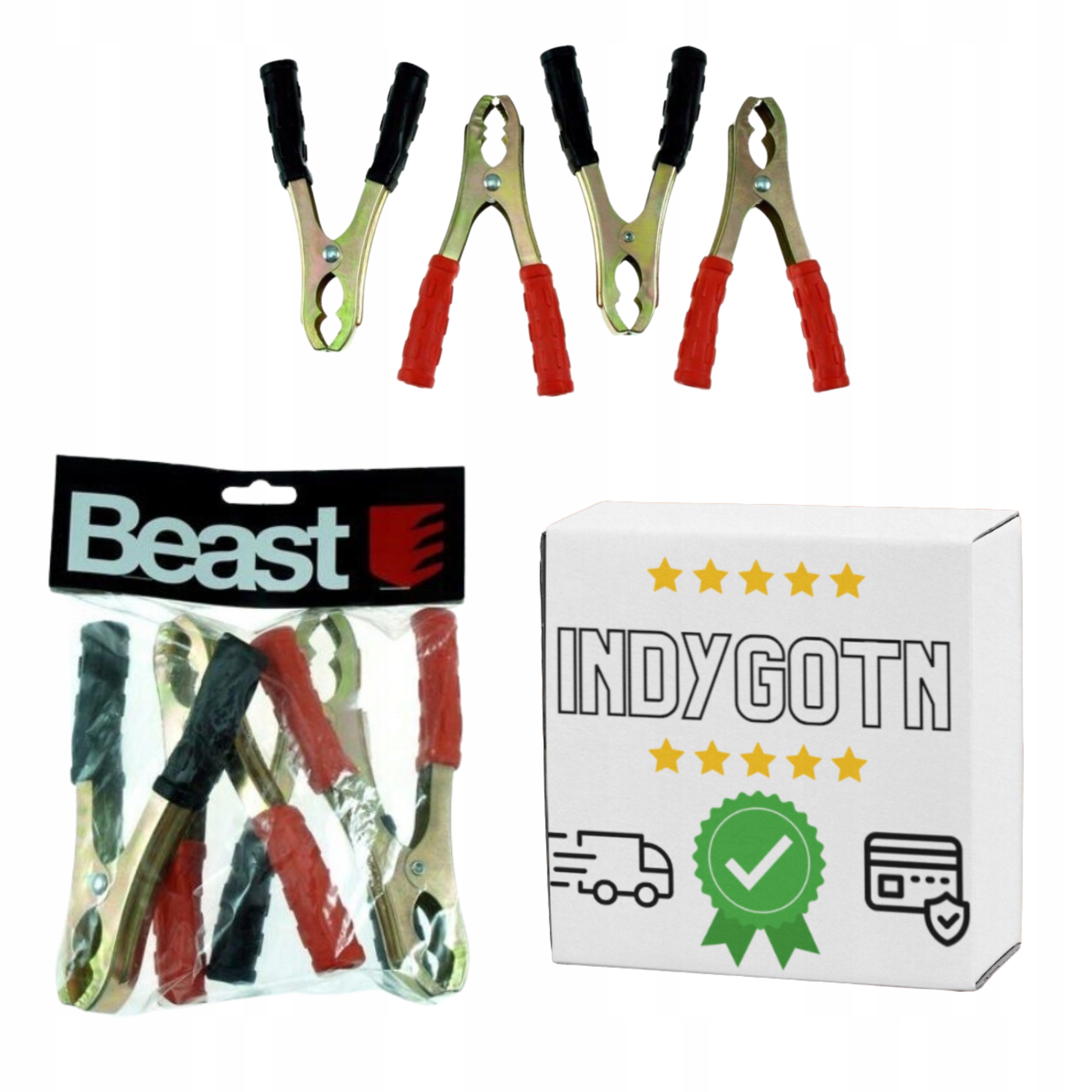 ZESTAW komplet 4szt. ZACISKI DO KABLI ROZRUCHOWYCH ŻABKI KROKODYLKI Długość 0.15 m