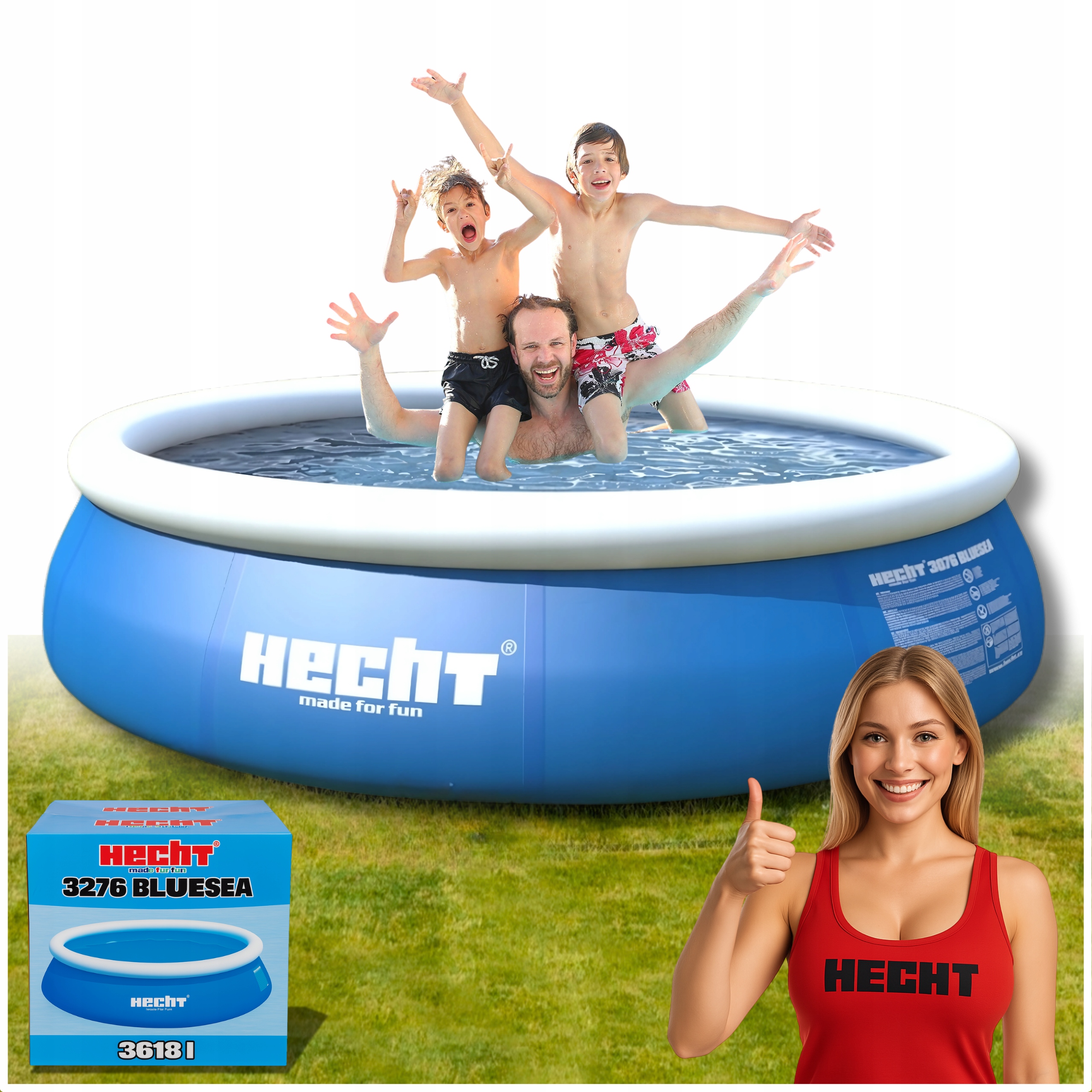 Basen Ogrodowy 3 Warstawy Materiału Naziemny Hecht 3276 300X76CM