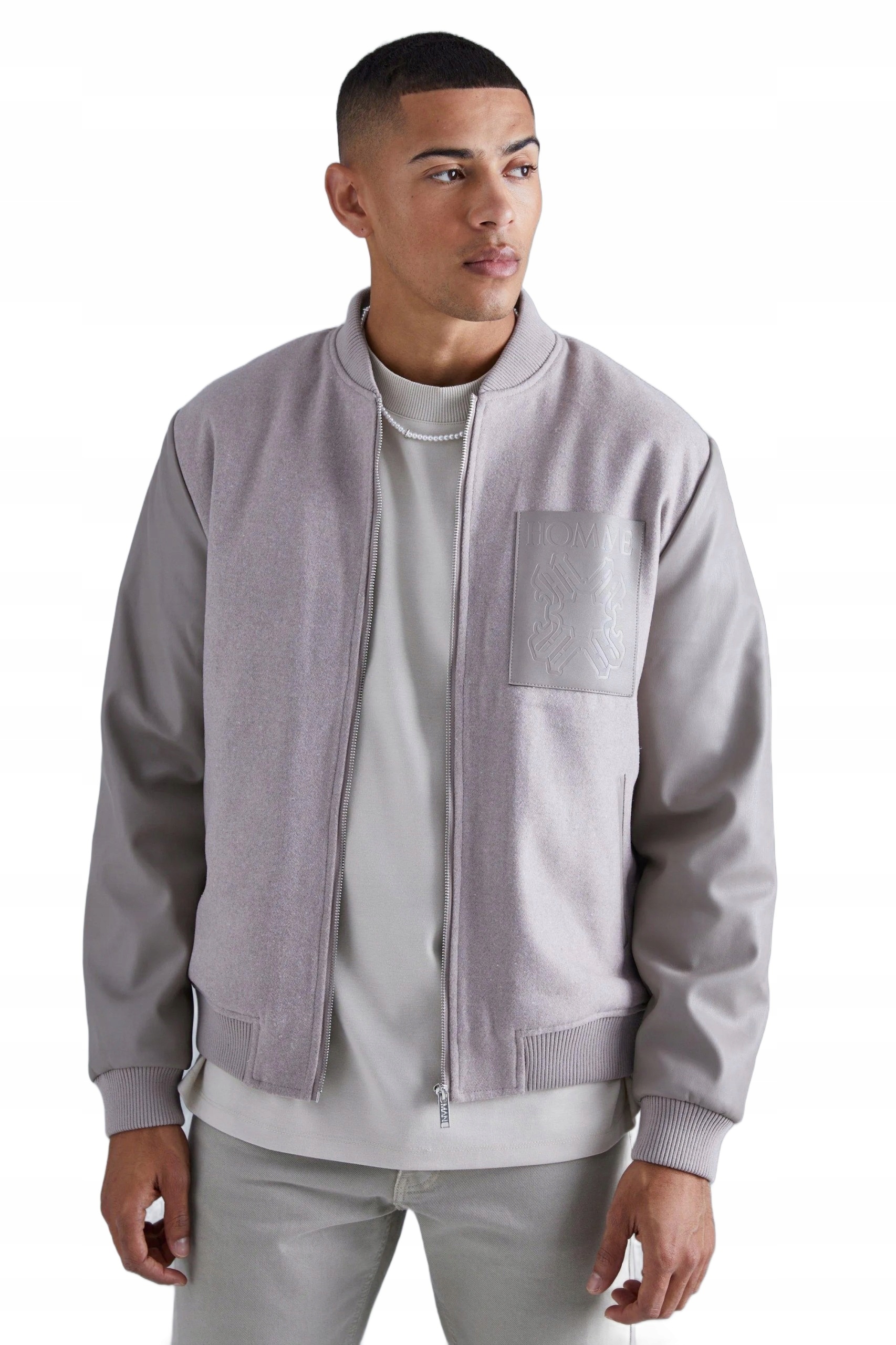 Boohooman Pánská Bomber Bunda Béžová S Nášivkou A Zipem Xs Z3A