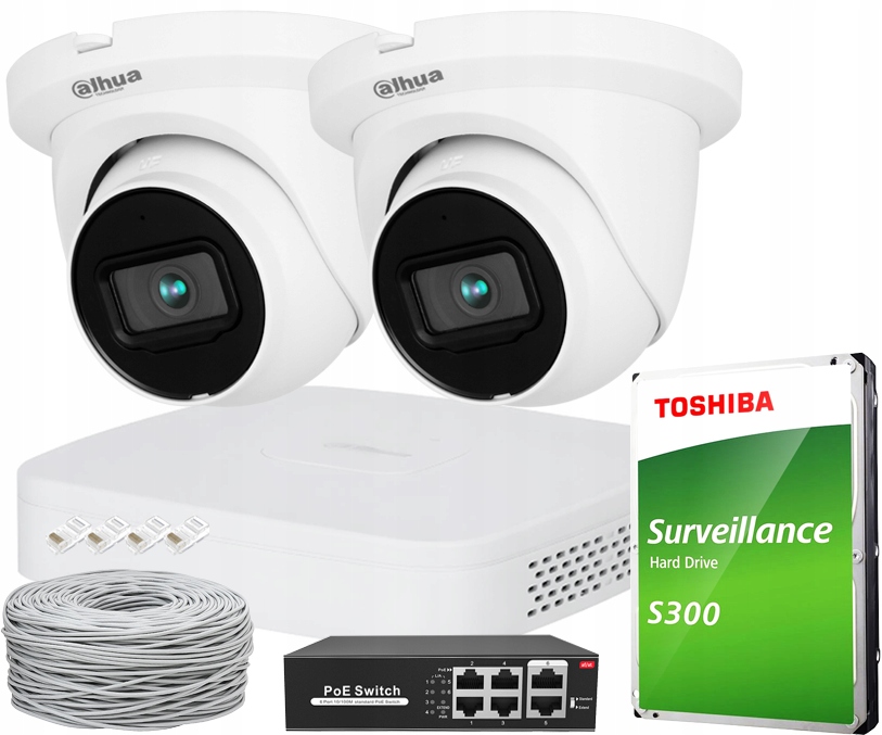 Vonkajšie Monitorovanie 4Mpx CAT5 PoE 2 x Dahua IPC-HDW2441TM-S NVR2104-S3