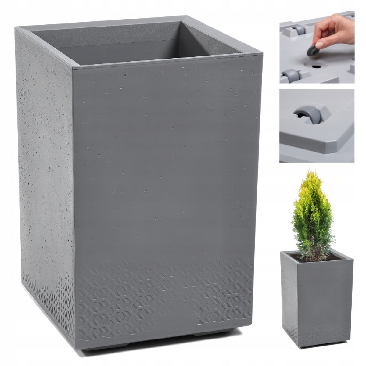 Donica Na Kółkach Karo Eco Recycled 60X40 Szara Wysoka