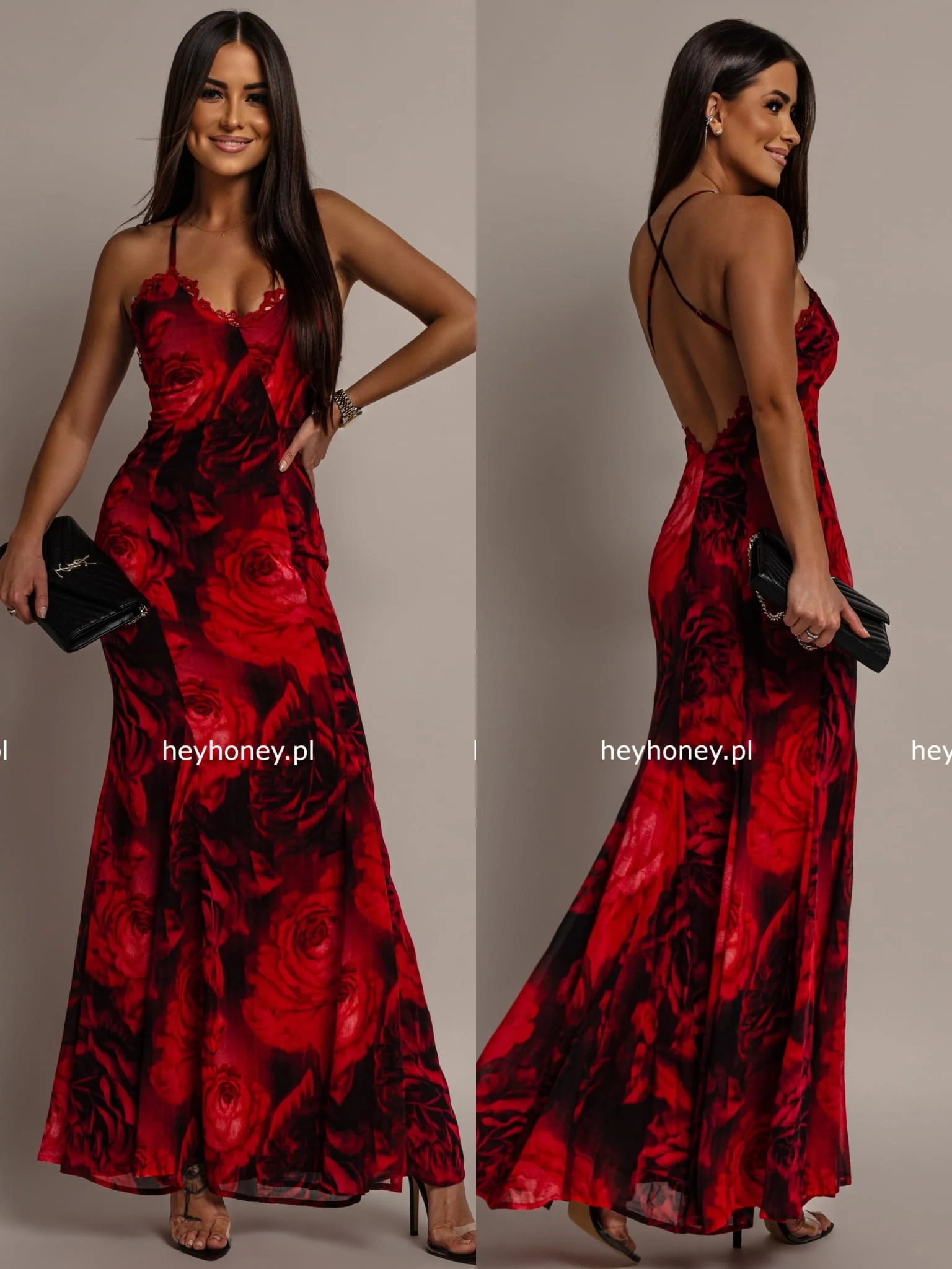 Šaty Maxi s růží červená Bella Romance M