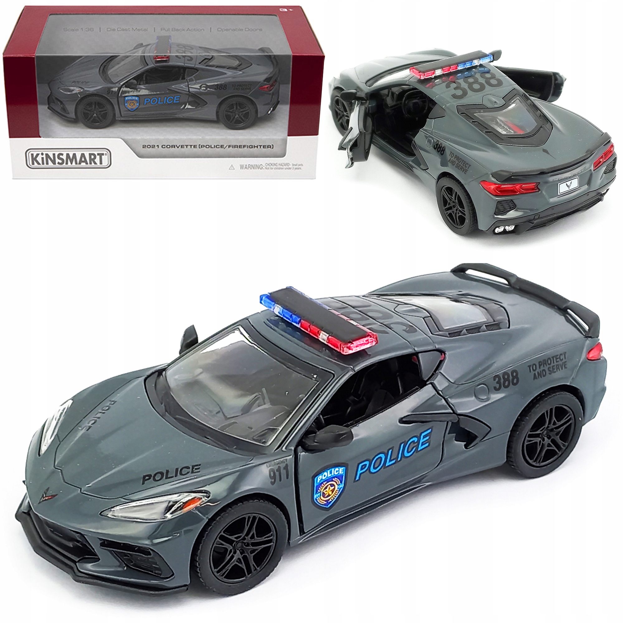 AUTO METALOWE CORVETTE 2021 POLICJA METALOWY SAMOCHÓD MODEL AUTKO KINSMART