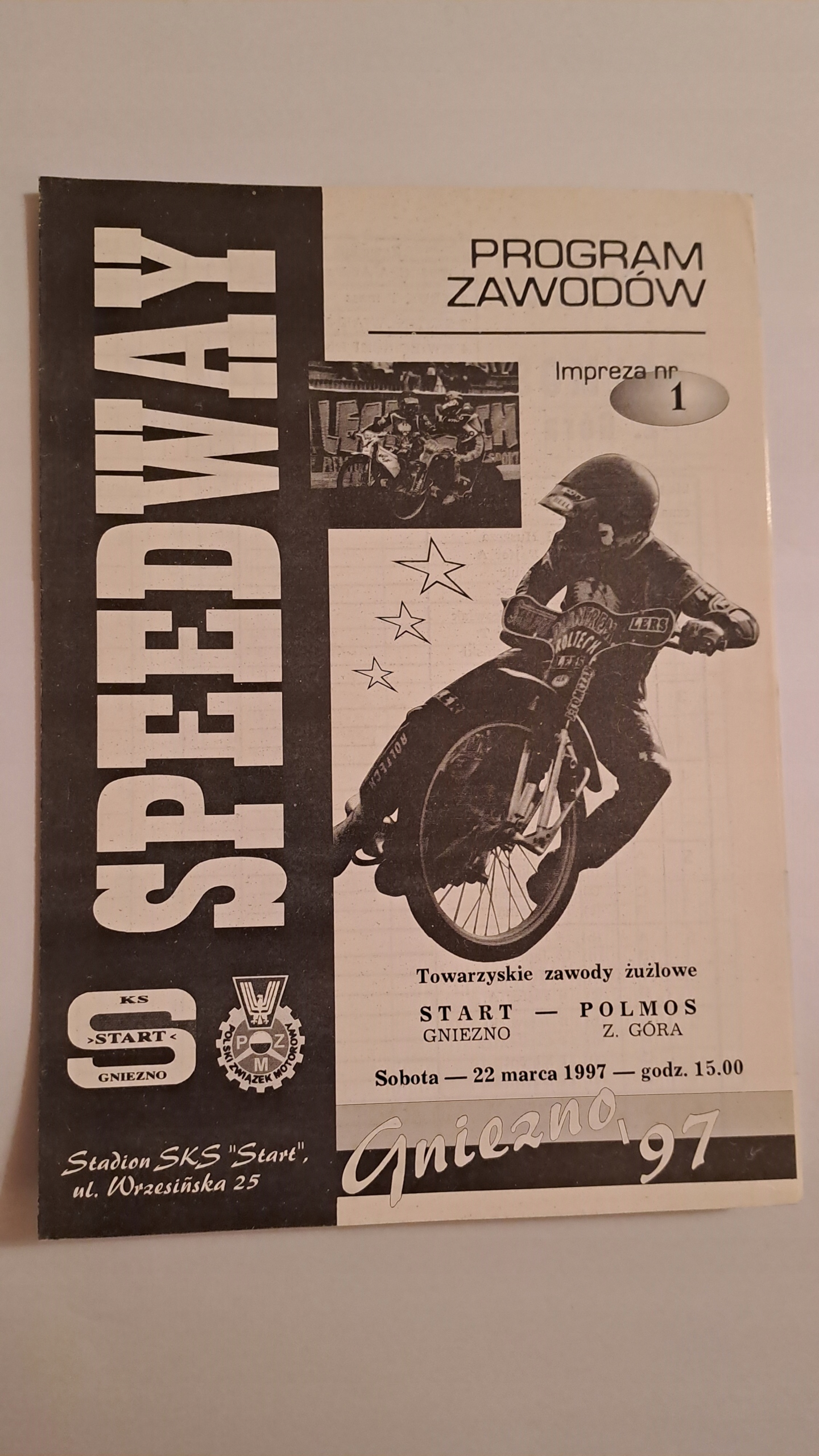 START GNIEZNO - FALUBAZ ZIELONA GÓRA 22-03-1997 - PROGRAM ŻUŻLOWY CZYSTY