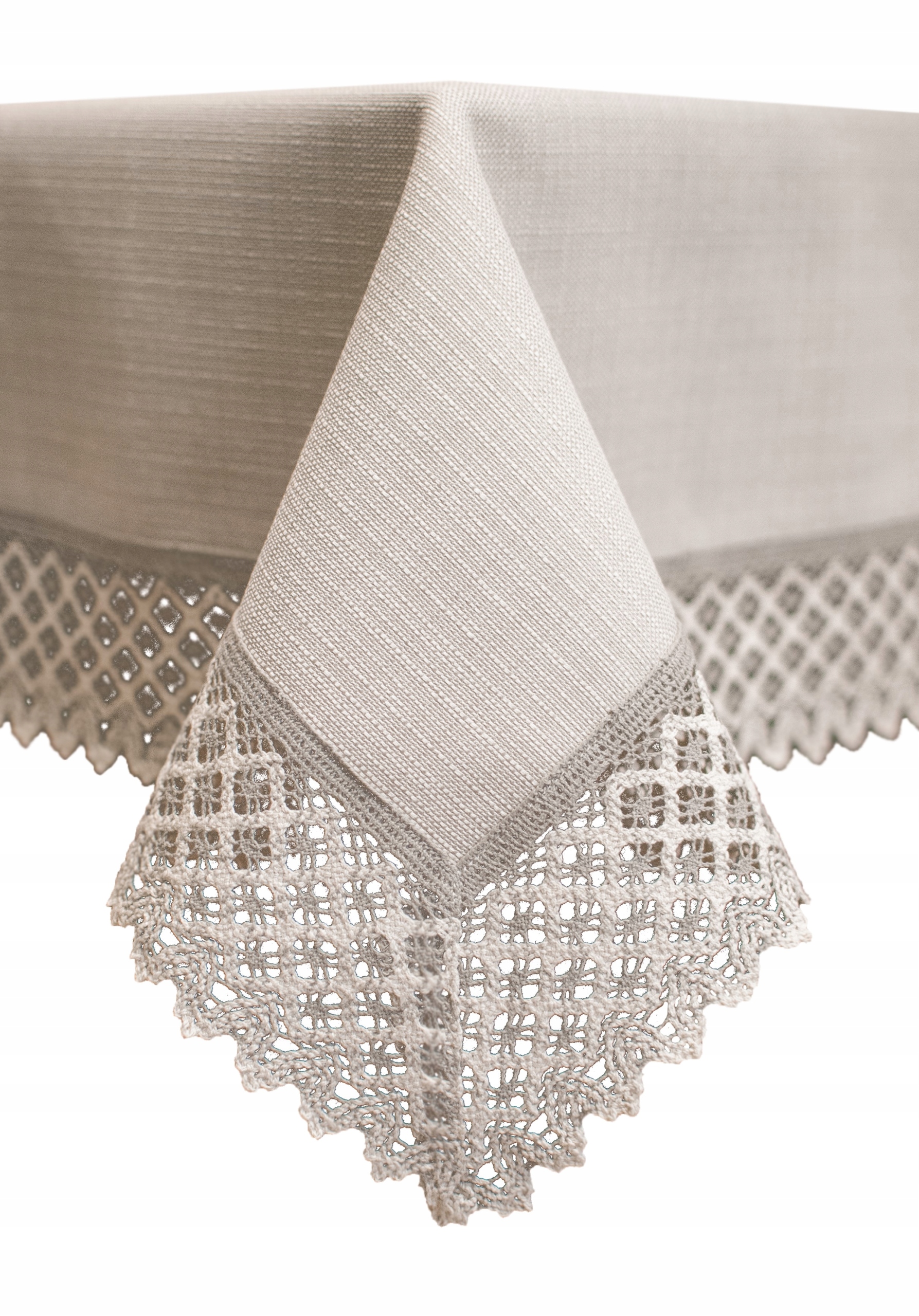 Obrus z koronką beż beżowy plamoodporny matowy Kolekcja Len 170X230
