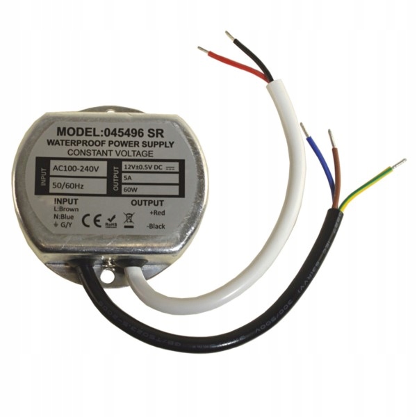 

Zasilacz Led 12V 60W IP67 Wodoodporny do puszki