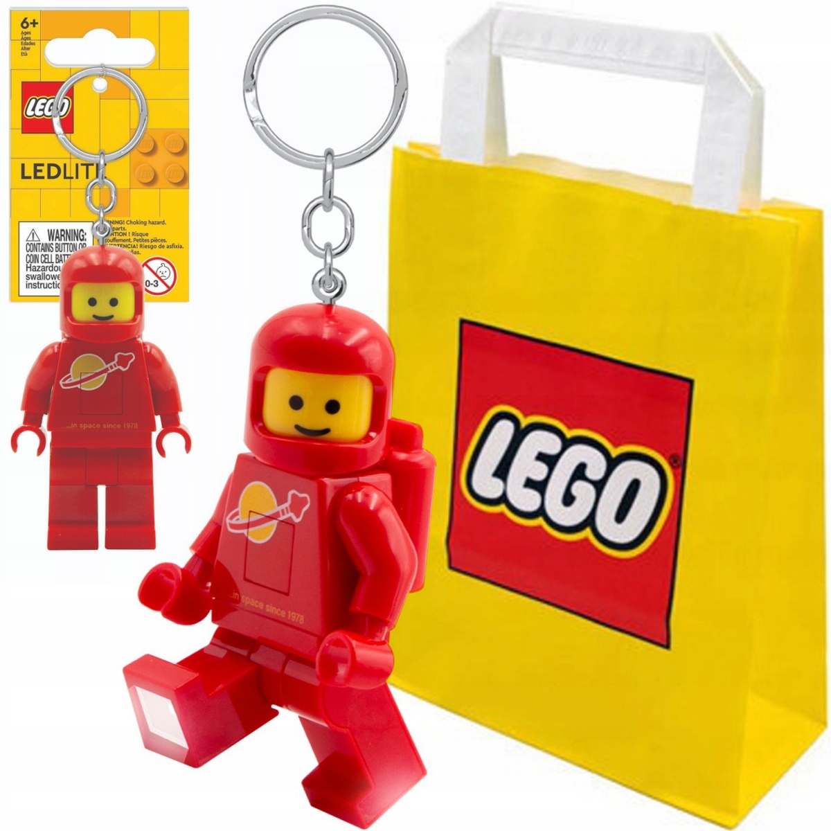 Lego Brelok Latarka Led Space Classic Astronauta Czerwony +torba Prezentowa
