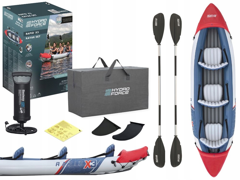 Kajak Dmuchany 3 os. Rapid Bestway 65132 Pompka Wiosła Torba New 2026