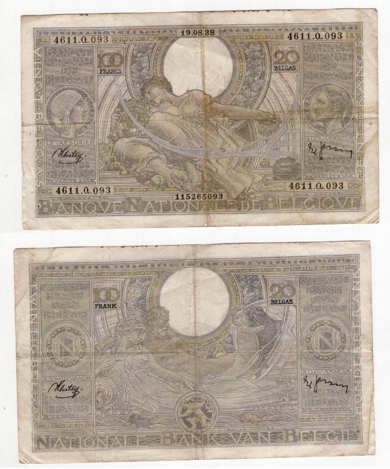 BELGIA 1938 100 FRANCS