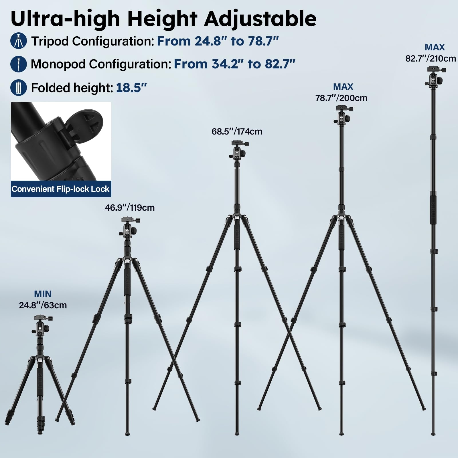 SIRUI APT02 2-in-1 Tripod Monopod 200cm 360° Head 10kg DSLR Smartphones — miniatura 3