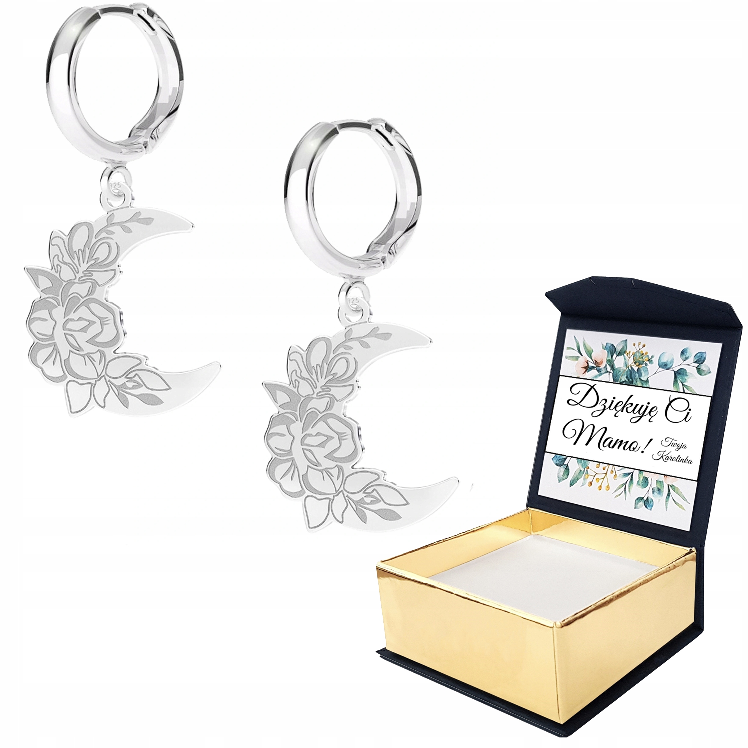 Stříbrné náušnice Měsíc 925 Vlastní Potisk