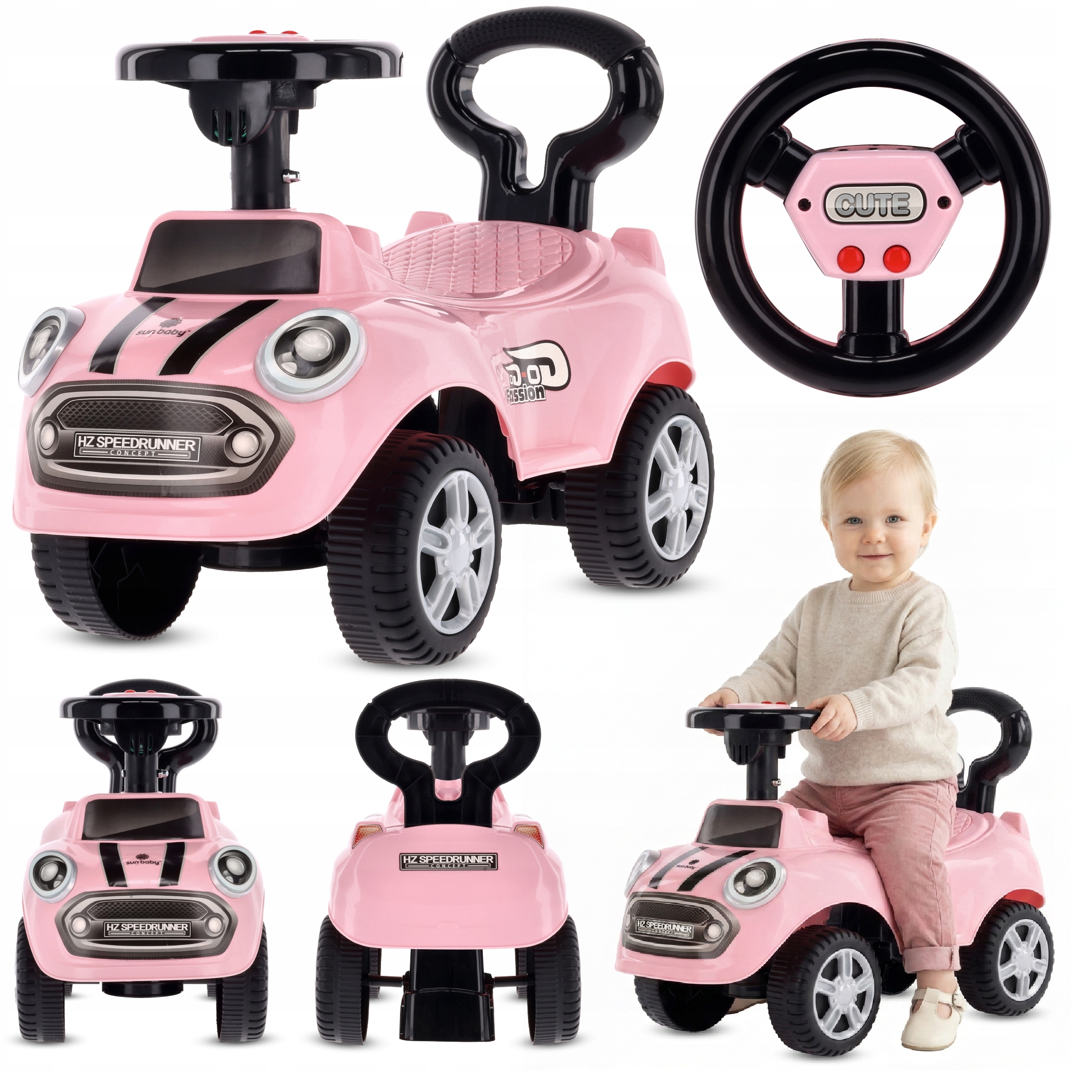 Jeździk samochód Sun Baby auto pchacz dla dzieci Go Go Fassion różowy