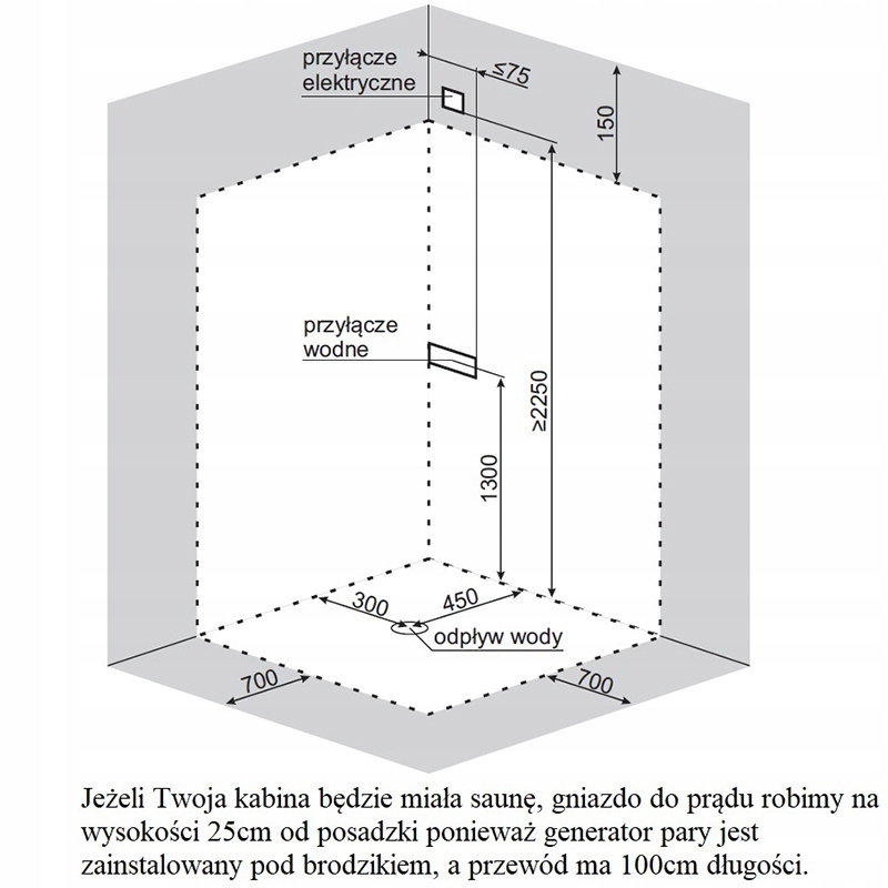 KABINA PRYSZNICOWA Z HYDROMASAŻEM WSH7118 100x100 CM Waga produktu z opakowaniem jednostkowym 79 kg