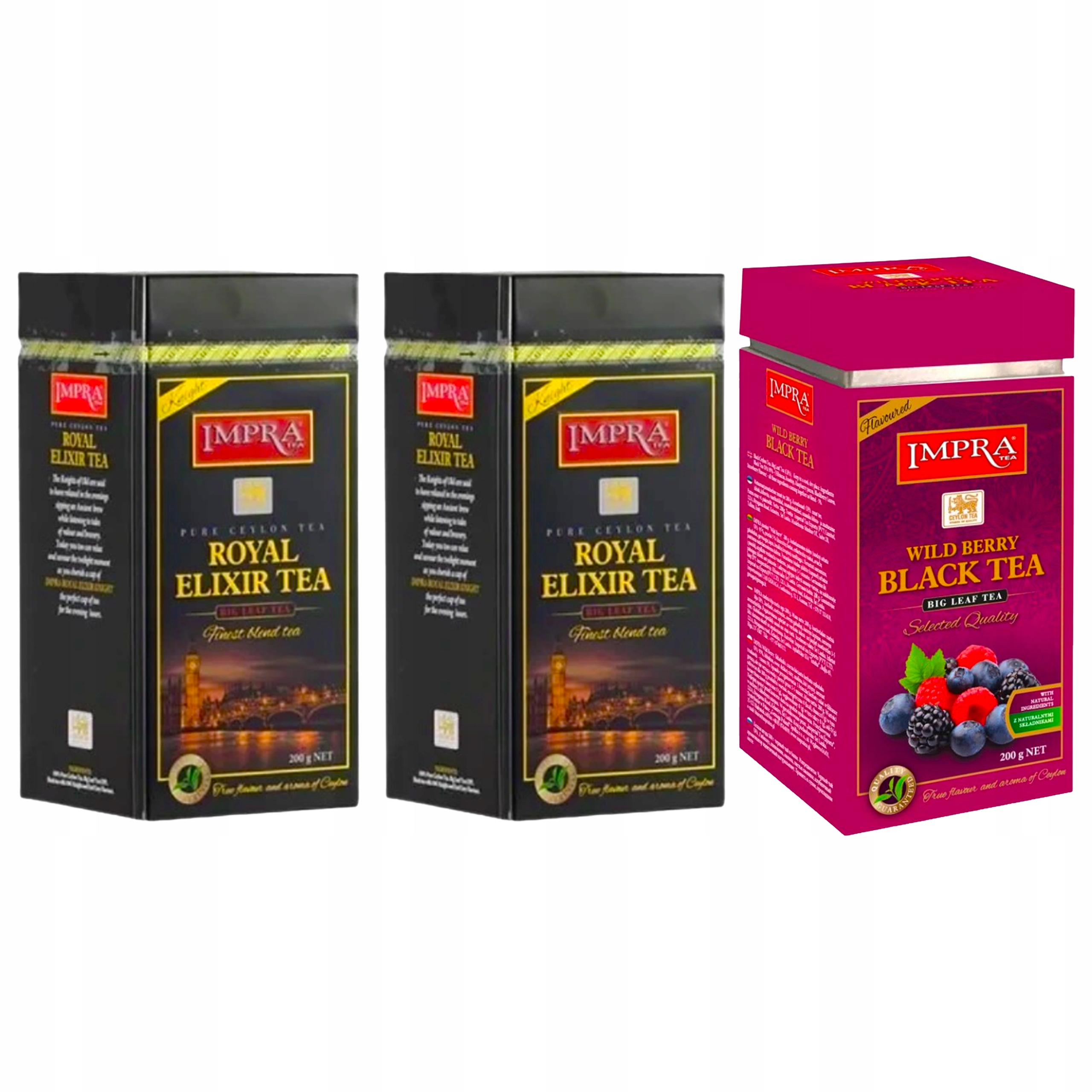 Levně Sada 3 černých listových čajů Impra 2xRoyal Elixir, Wild Berry 600 g