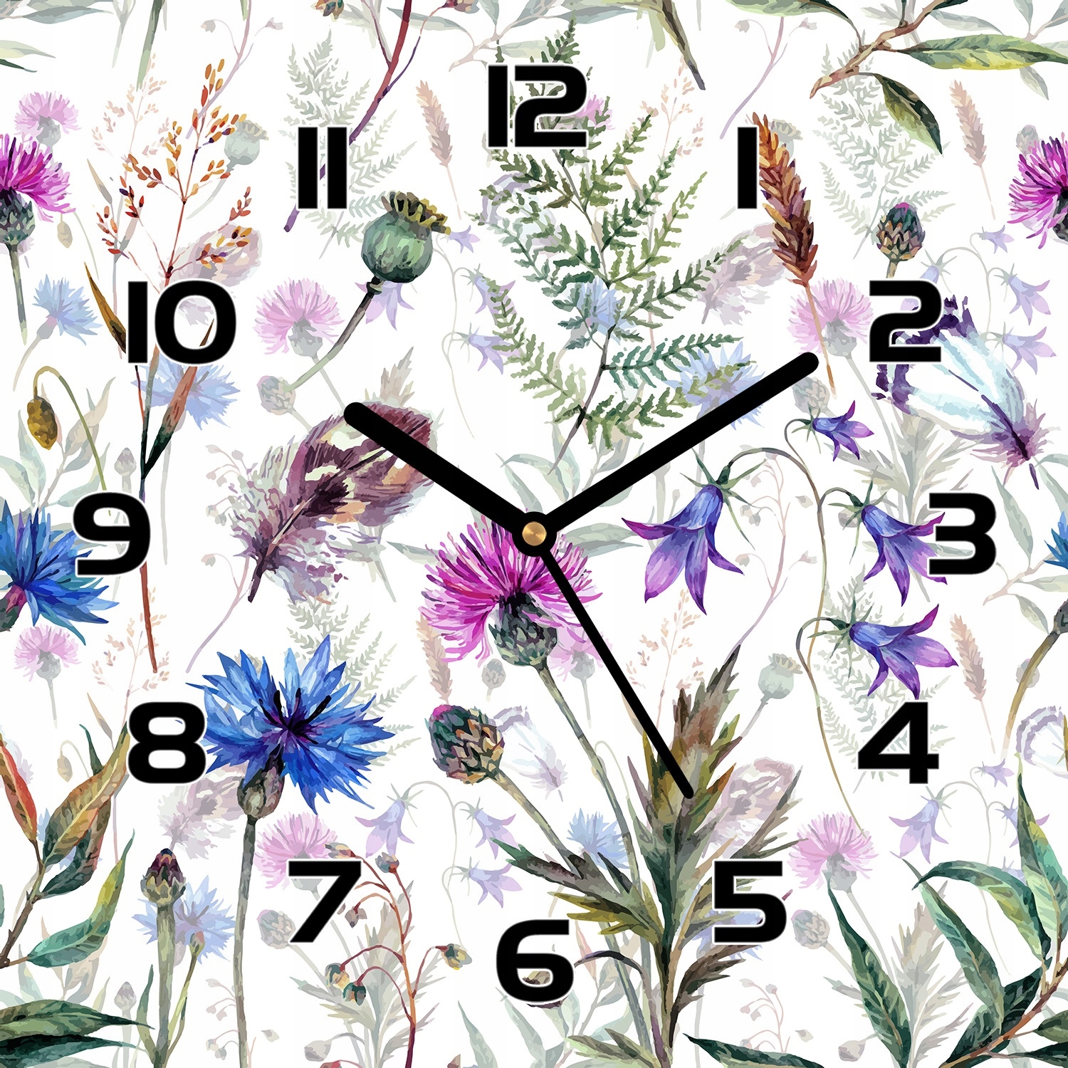 

Zegar na szkle hartowanym Polne kwiaty 30x30 cm