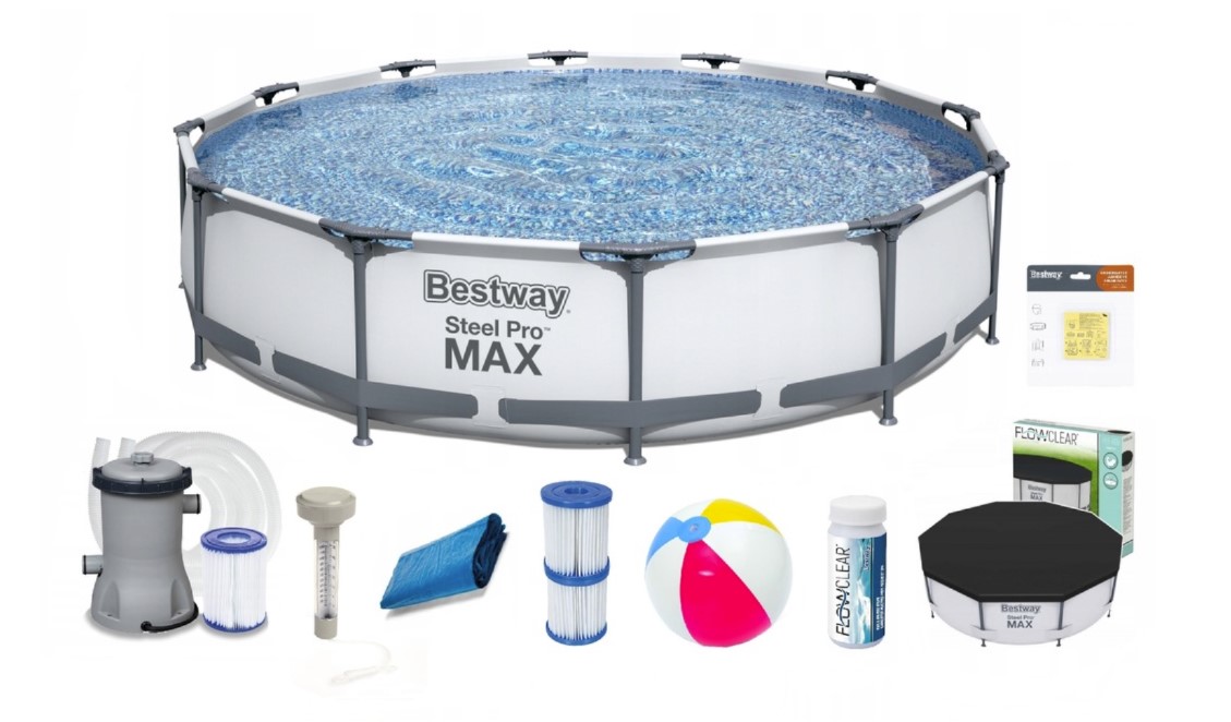 Basen stelażowy Bestway Steel Pro Max 366x76cm 15w1 pokrywa, podłoga, pompa