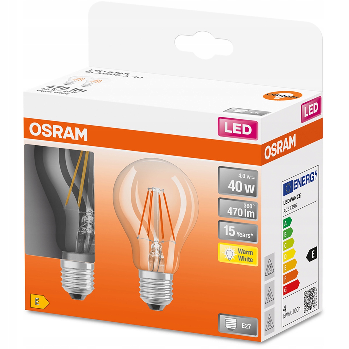 

2x Żarówka Led E27 A60 4W 40W 470lm 2700K Osram
