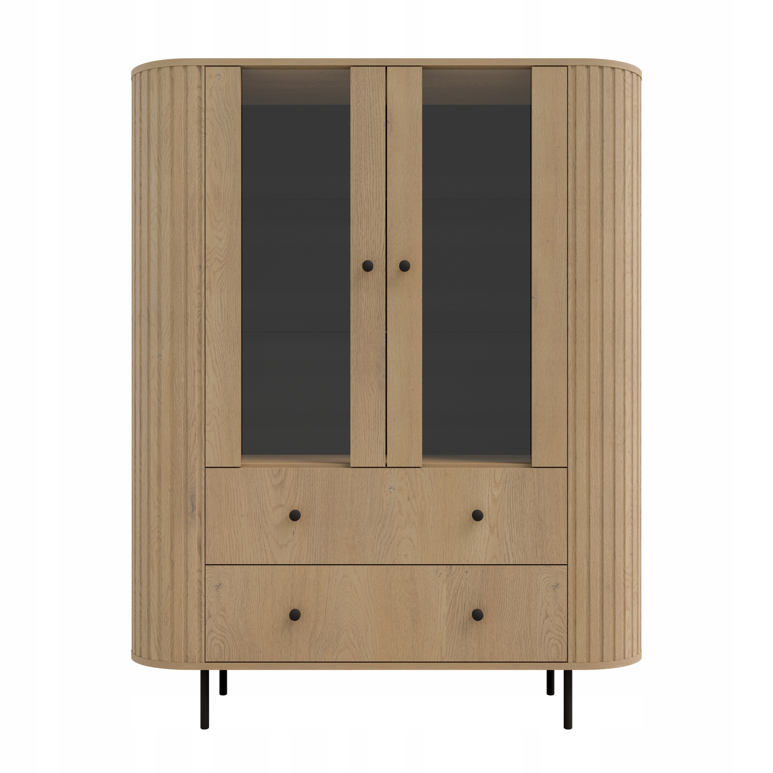 Vitrína Aureo 2F 2S Dub Cremona Tvrzené Sklo Černé Nohy Nábytek do obývacího pokoje