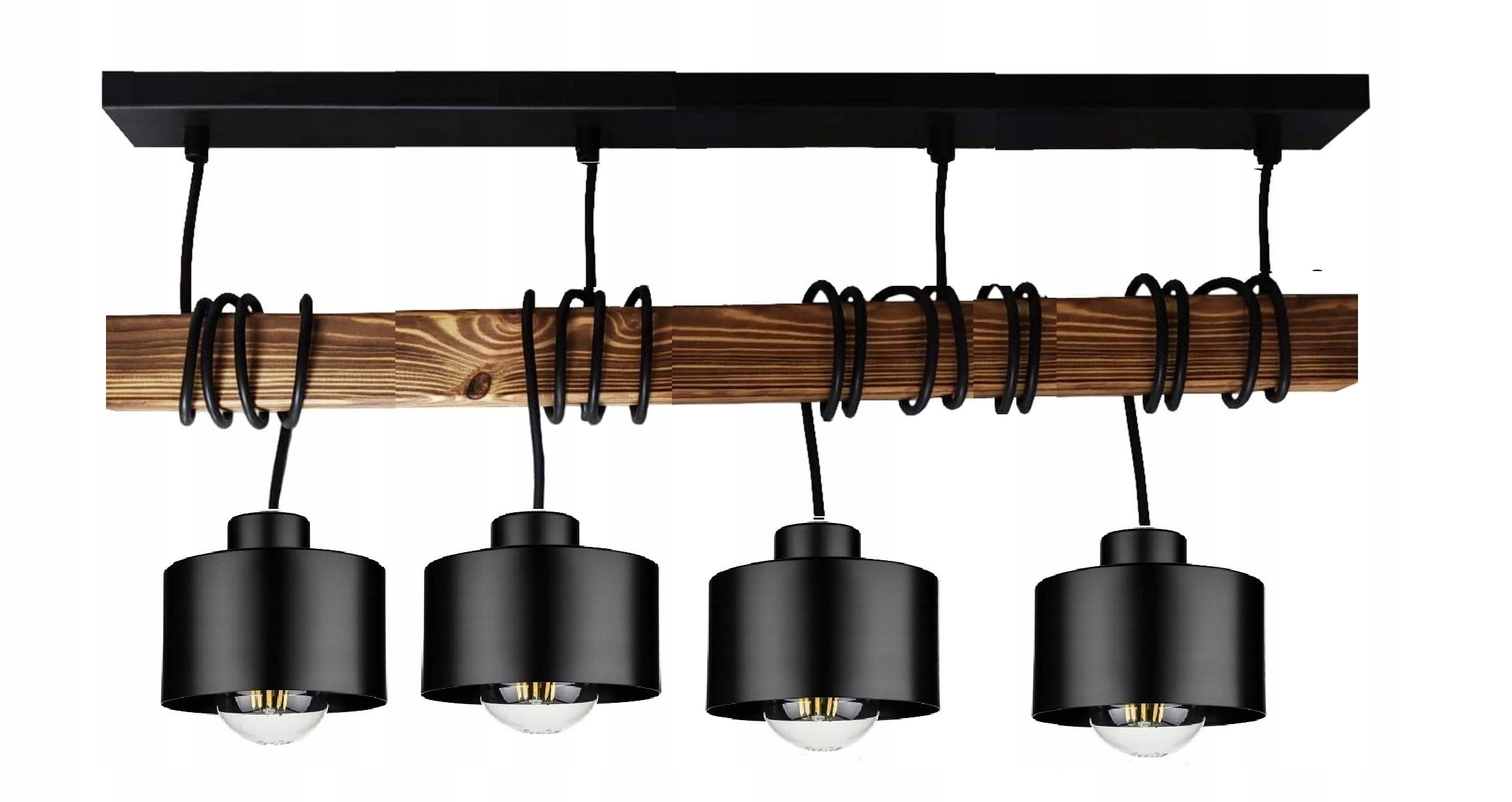Lampa żyrandol drewno 4xE27 Loft Czarna