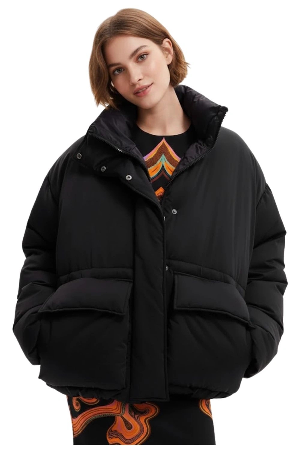 Dámská bunda Desigual černá oversize zimní teplá péřová krátká vel. L