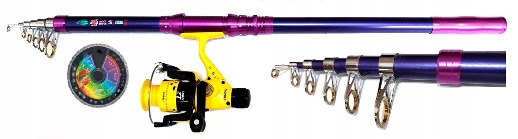 Fioletowa Wędka 3,6m Dla Dziewczyny Kołowrotek 12 Ball Pudełko Ołowiu