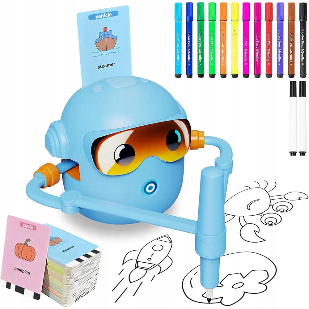 Edukacyjny Robot Do Nauki Rysowania Angielskiego Zestaw 100 Kart Niebieski