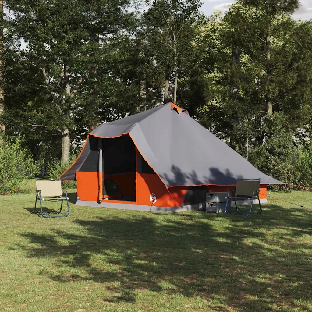 vidaXL Tipi stan se střechou Šedá a oranžová 358 x 296 x 258 cm taft