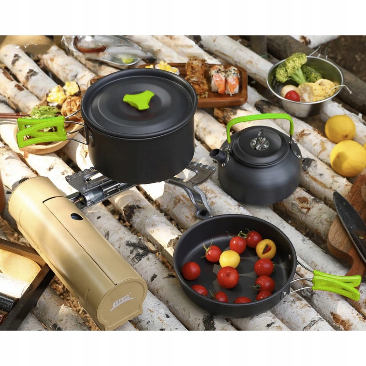 Duży Zestaw Garnki Naczynia Turystyczne 18w1 Garnek Patelnia Kemping XL Wysokość 10 cm