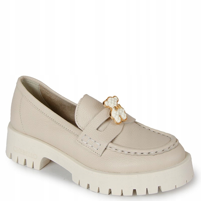 Chebello 4291 Béžové Kožené Mokasíny S Ozdobou 36