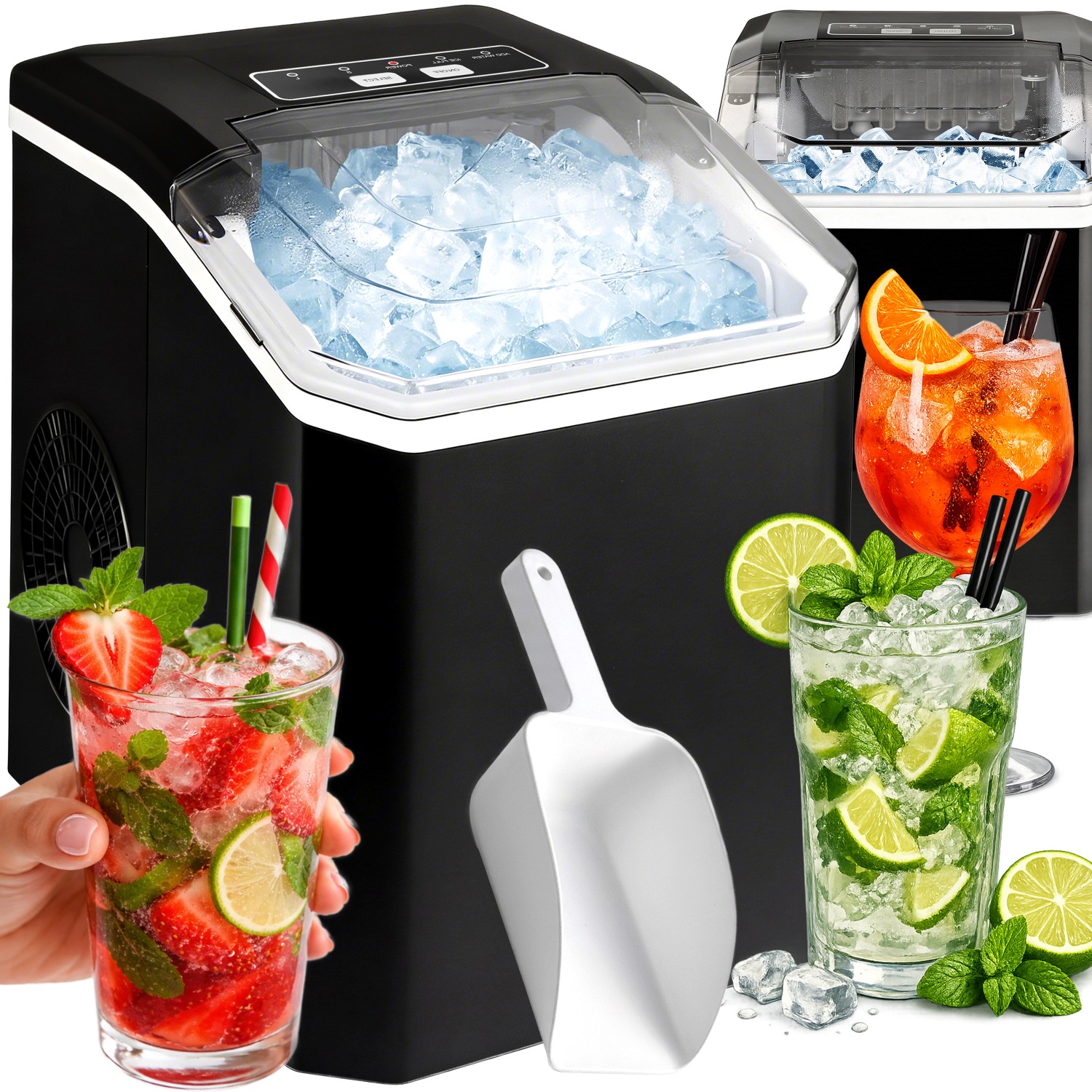 Výrobník Ledu 1,5L Stroj Na Kostky 120W 12kg/24h Rychlý Led Tichý