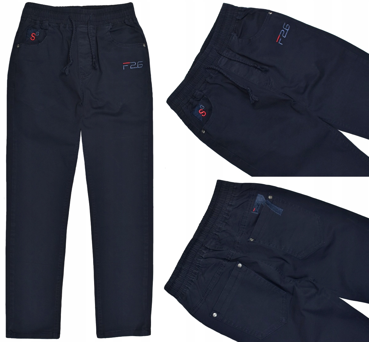 F26 Granatowe Wygodne SPODNIE Wizytowe Elastyczne 7 Guma w pasie - 134/140