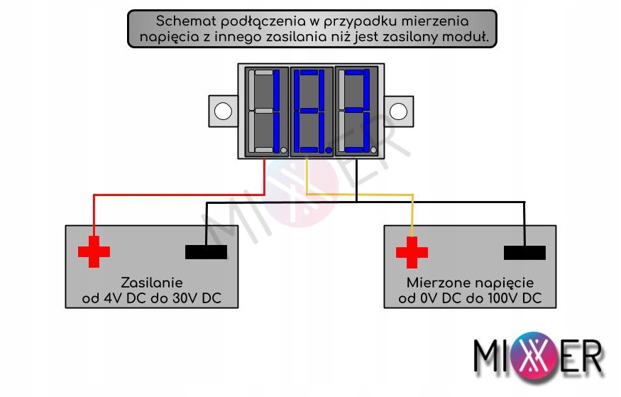 Mini Woltomierz miernik LED 0-100V DC Niebieski Minimalny pomiar 0.01 V