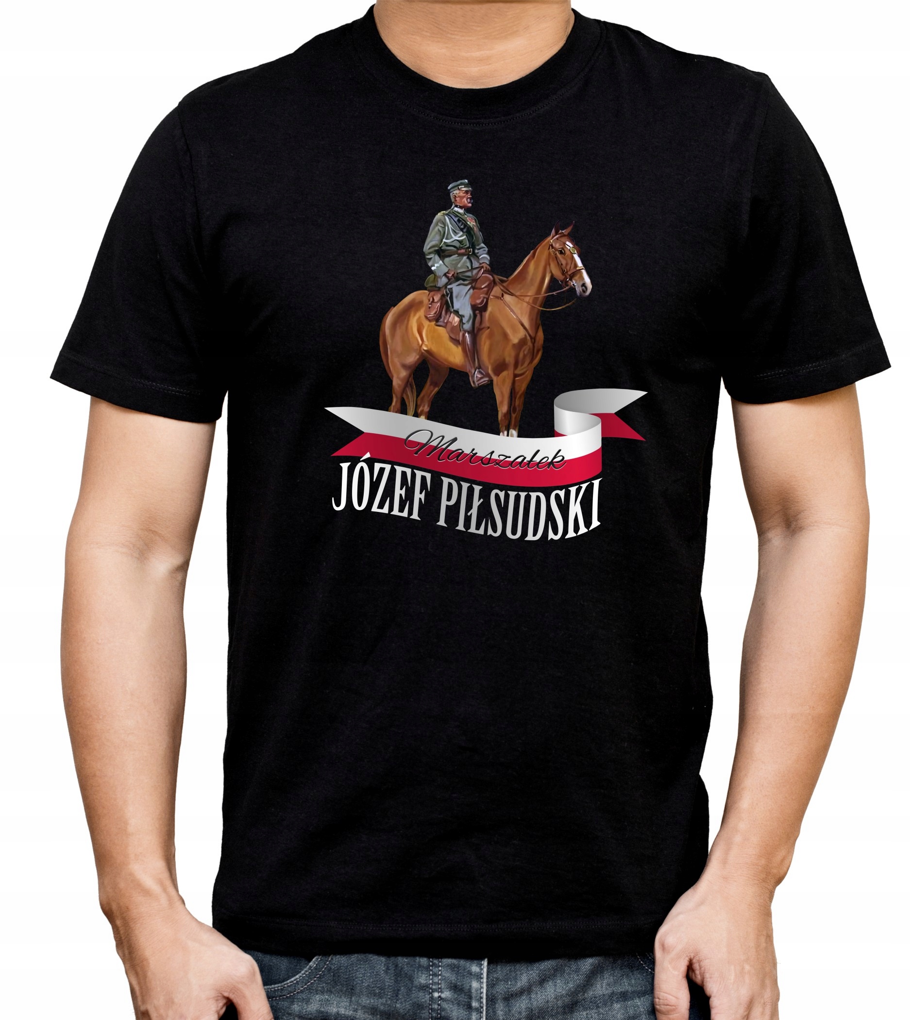

Męska Koszulka Patriotyczna Czarna Bawełna r.M