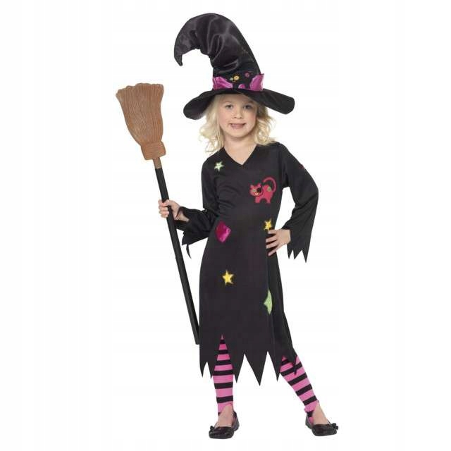 STRÓJ halloween CZAROWNICA wiedzma CZARNY 7-9 lat