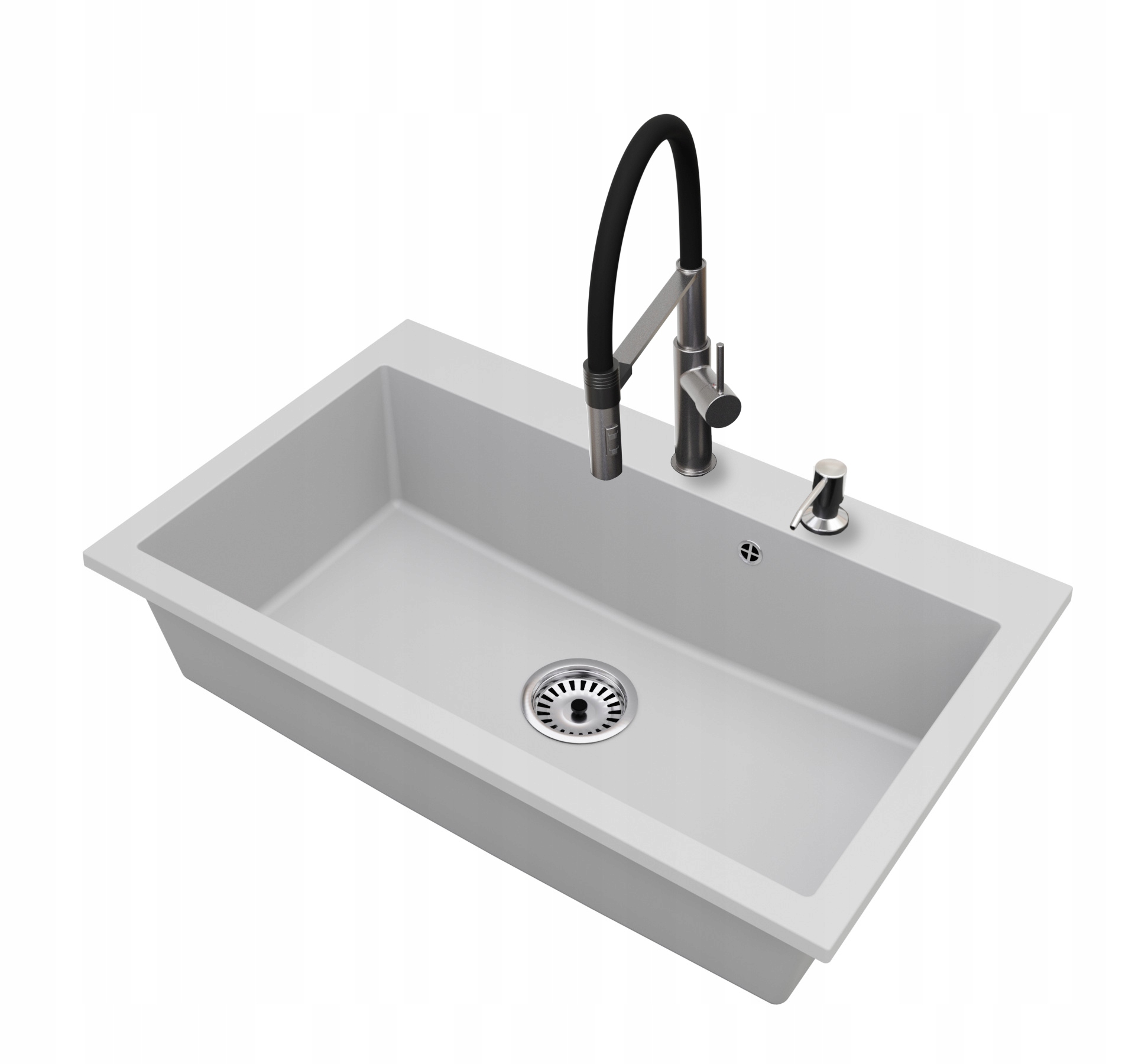 Granitový dřez Jednokomorový Elite 80 Baterie Dávkovač Sifon Chrom