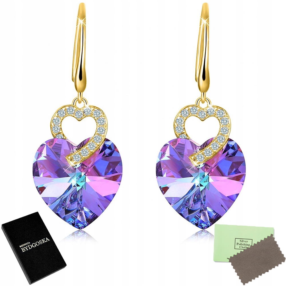 

Złote Kolczyki Serca Wiszące Swarovski Srebro 925