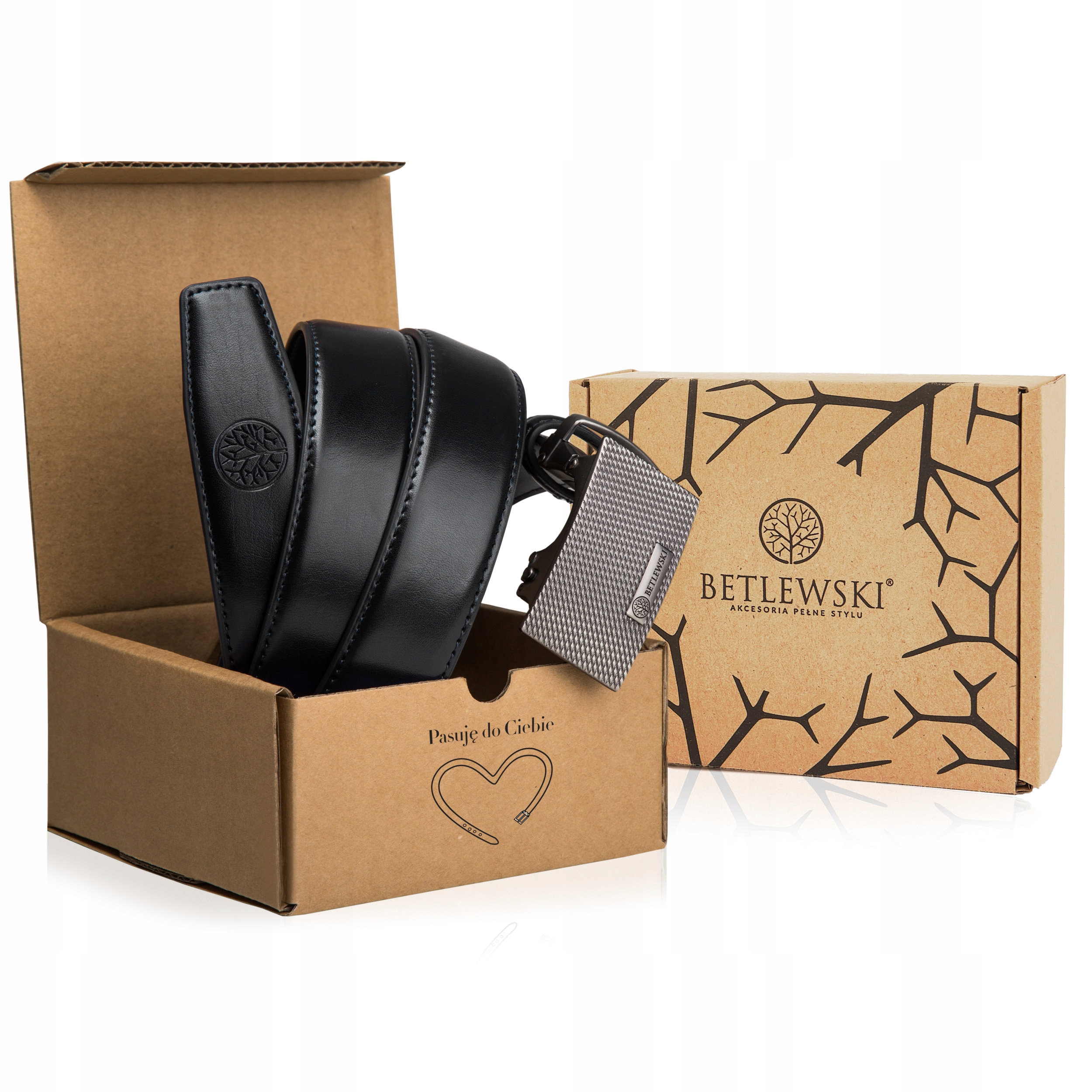 BETLEWSKI pasek skórzany męski automat klamra pas spodni klasyczny czarny Marka Betlewski