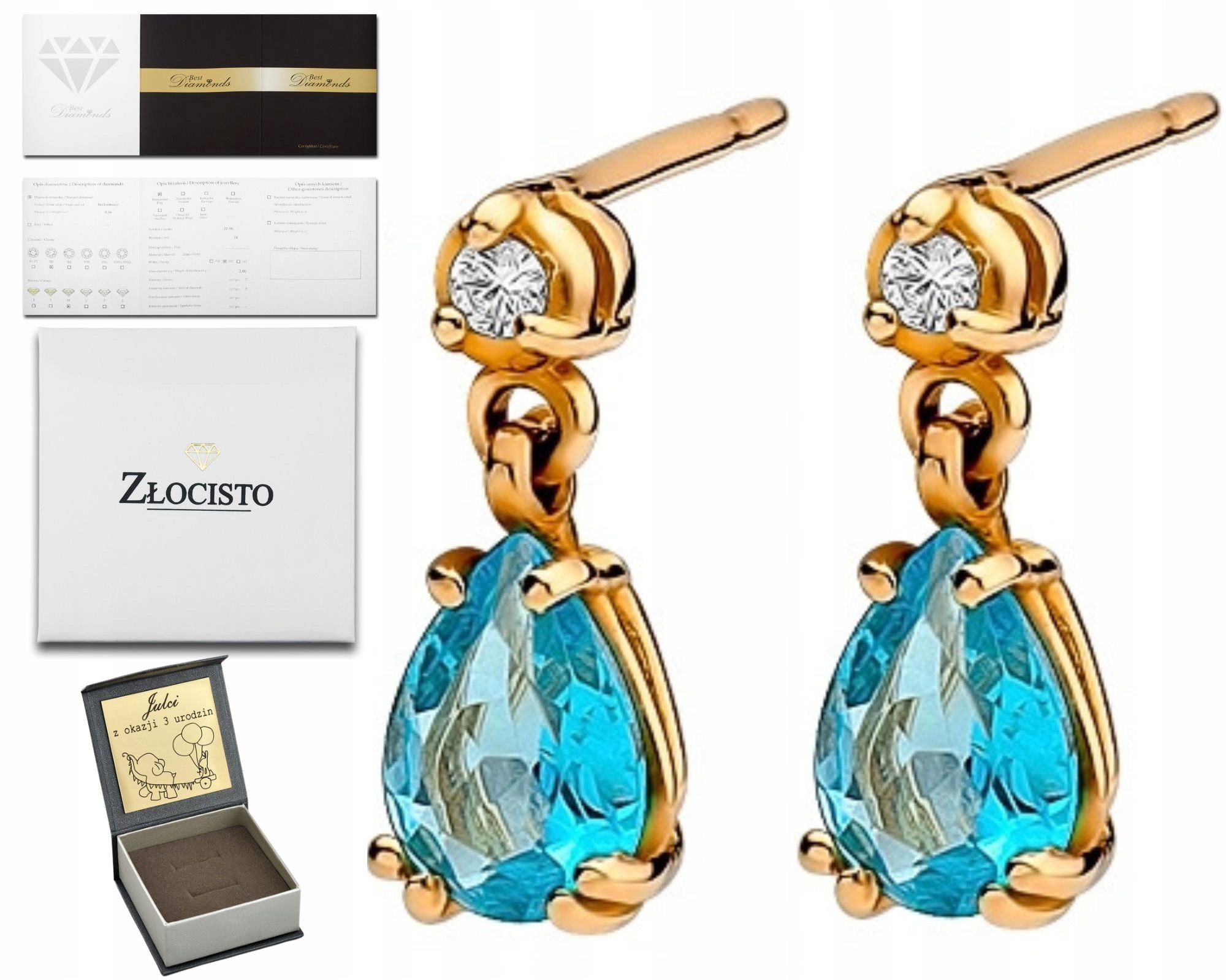 Náušnice Z Růžového Zlata S Topazem A Diamanty