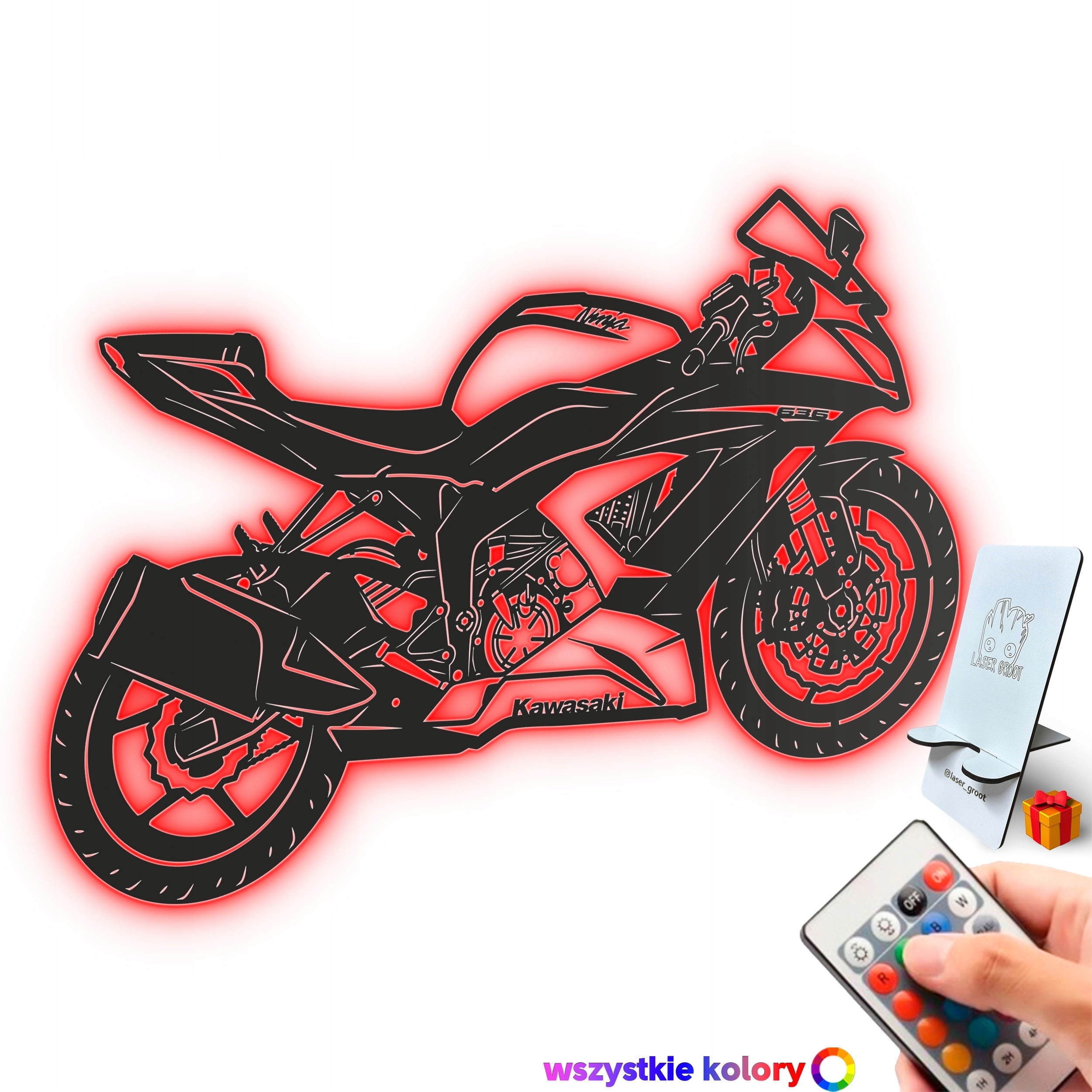 Dřevěný 3D obraz Kawasaki Ninja 636 Nástěnná Dekorace Noční Lampa Led XL
