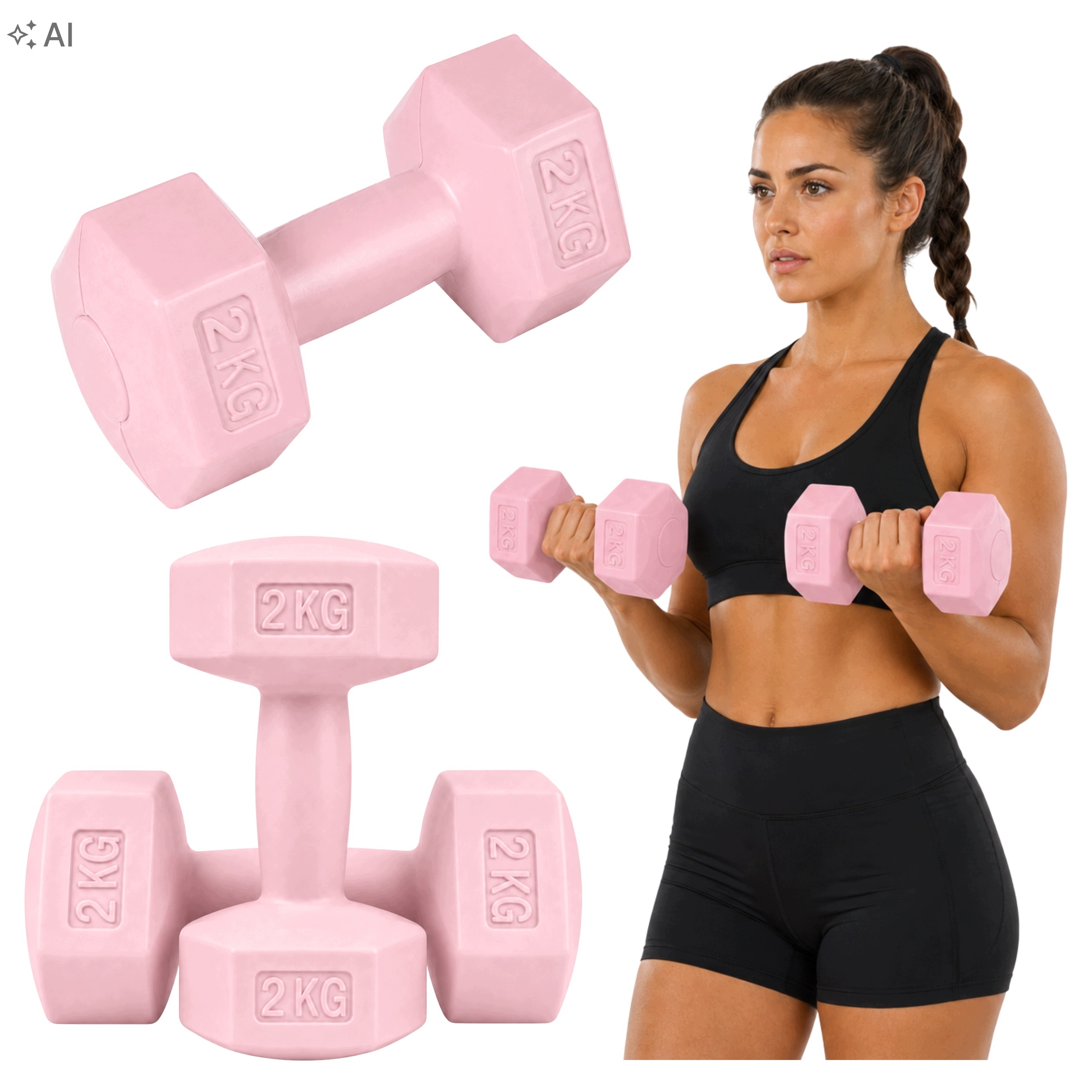 Zestaw Hantli Hantle Ćwiczeń Ciężarki Hantelki Bitumiczne Fitness Hex 2x2kg