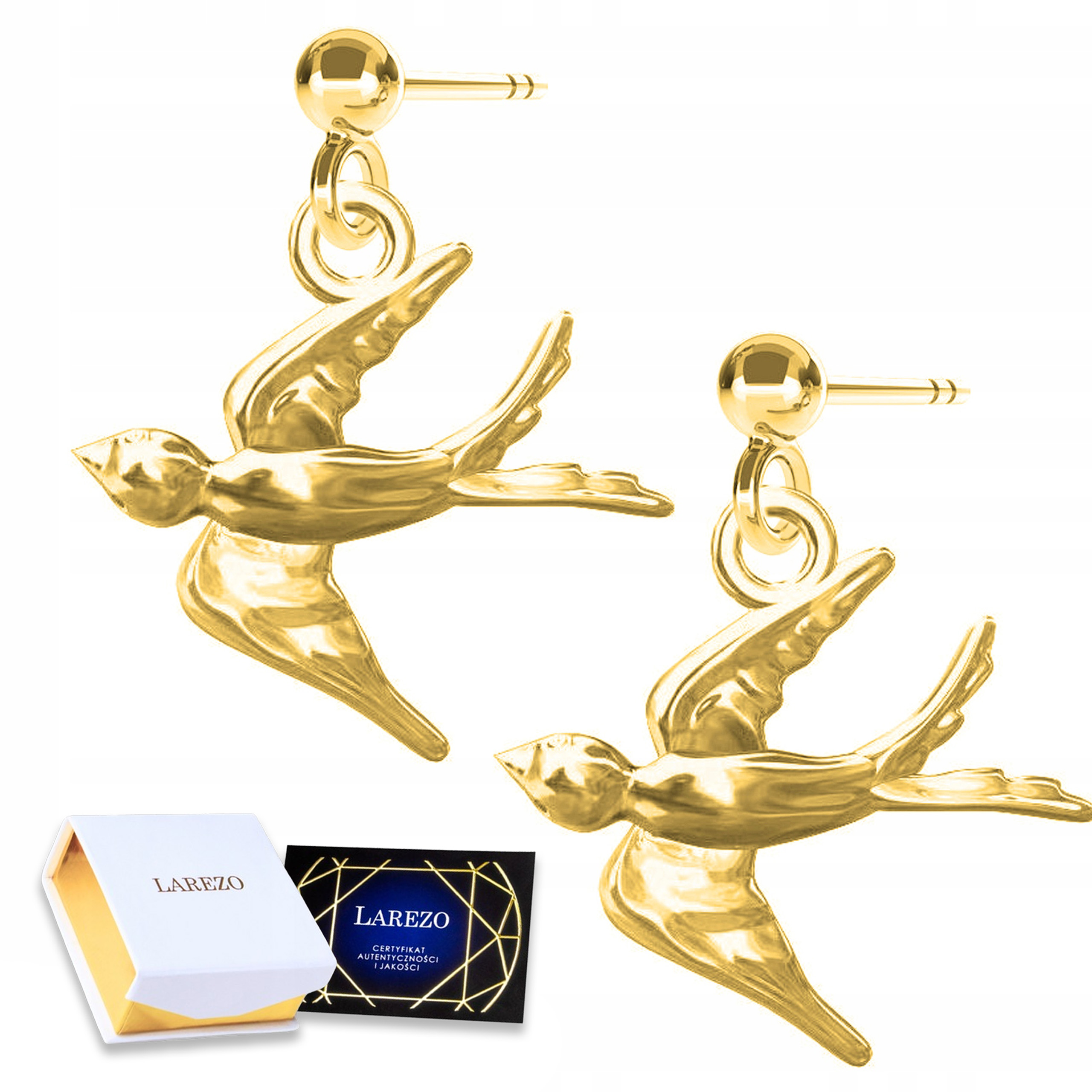 Zlaté Náušnice s vlaštovkami Ptáci Vlaštovka Pták Lesklý Dýka 925