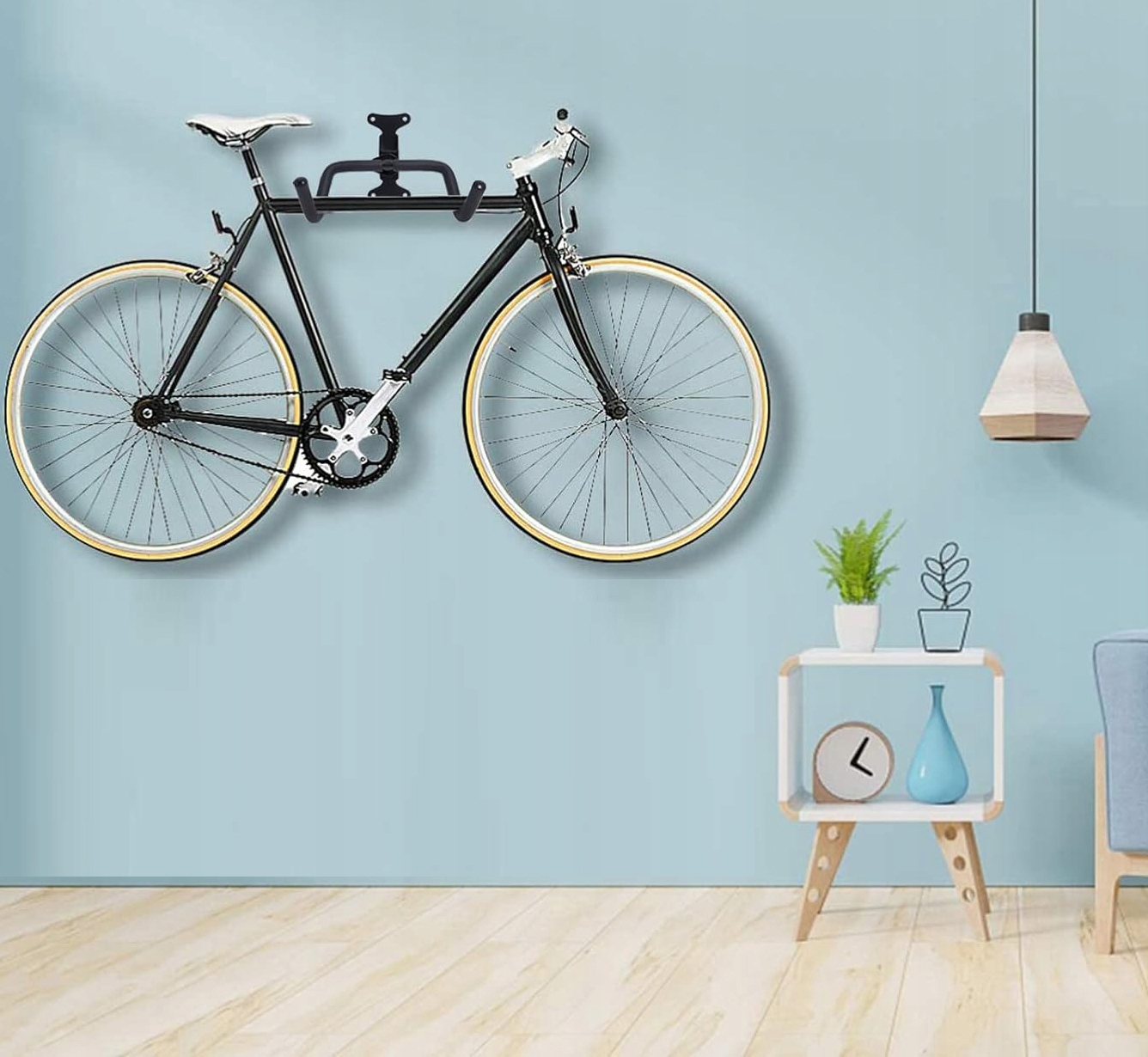 ŚCIENNY UCHWYT WIESZAK HAK NA ROWER REGULOWANY SKŁADANY NA ŚCIANĘ + KOŁKI Materiał dominujący metal